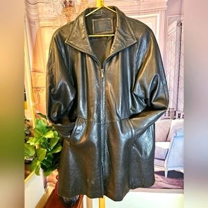 Avanti Men's Leather Coat Zipper Closure Long Black Jacket, Large